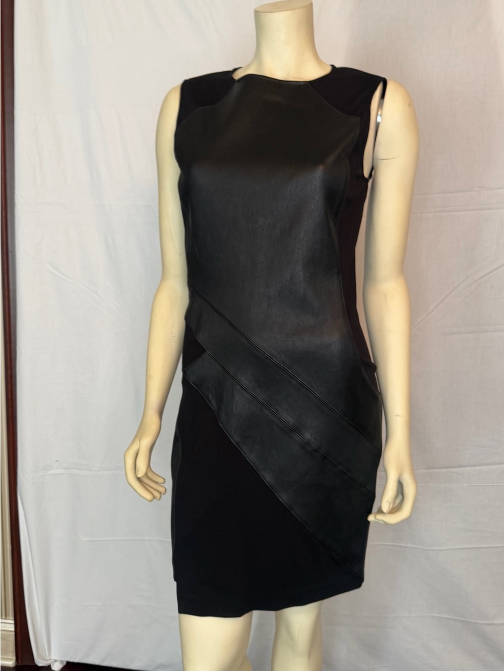 Haute Hippie Black Sleeveless Faux-Leather Panel Mini Dress